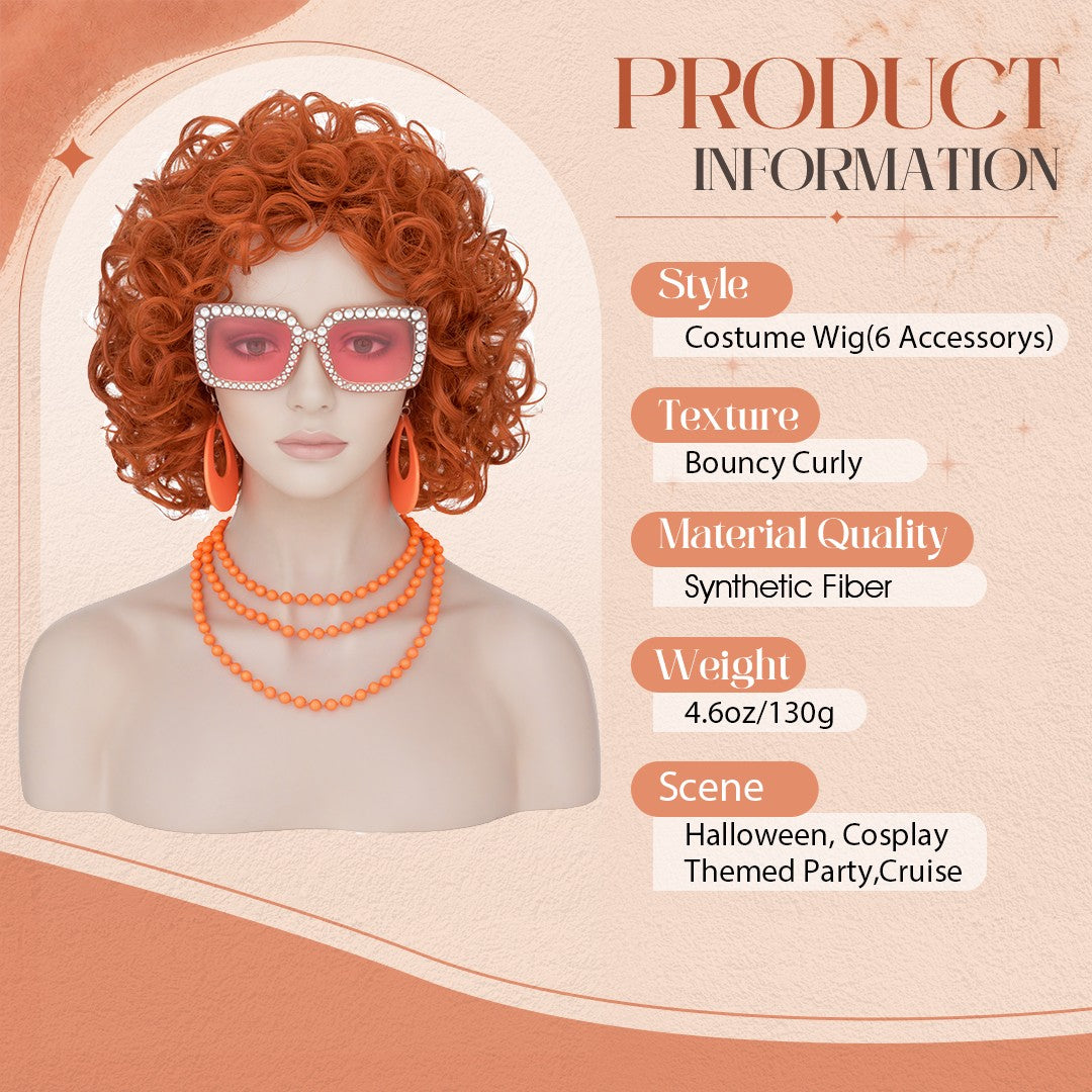 Women's Short Orange Wavy Cosplay Wig with Accessories - Halloween Costume