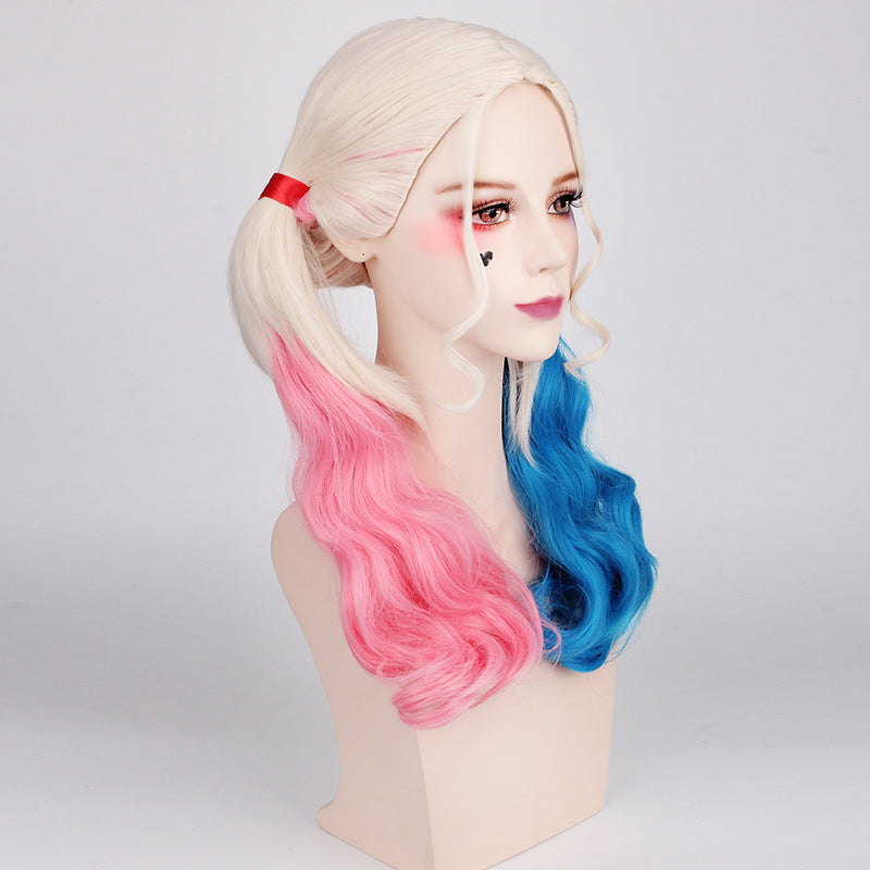 Harley Quinn Cosplay Wig 20 Inch Pink Blue Gradient Synthetic Hair Costume