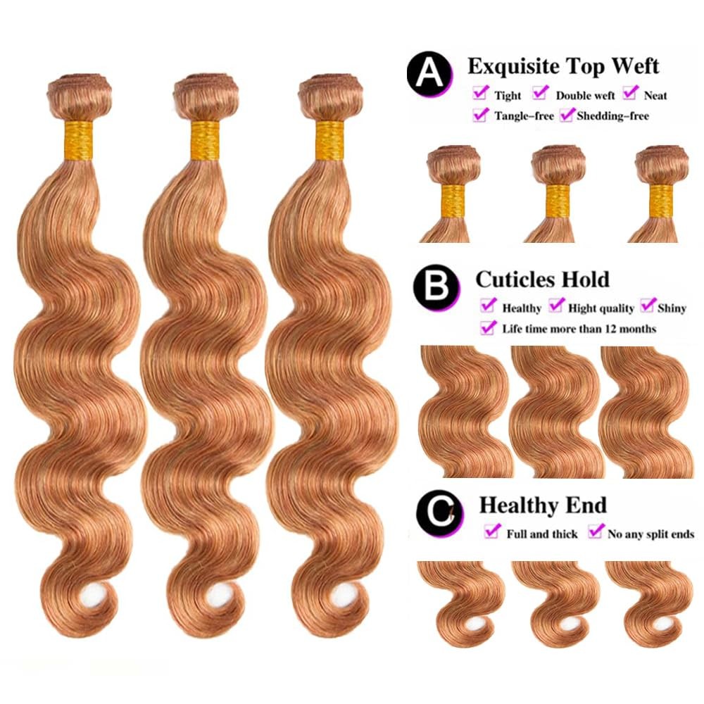 Human Hair Bundle Honey Blonde Body Wave 22-26 Inch for Hair Extensions