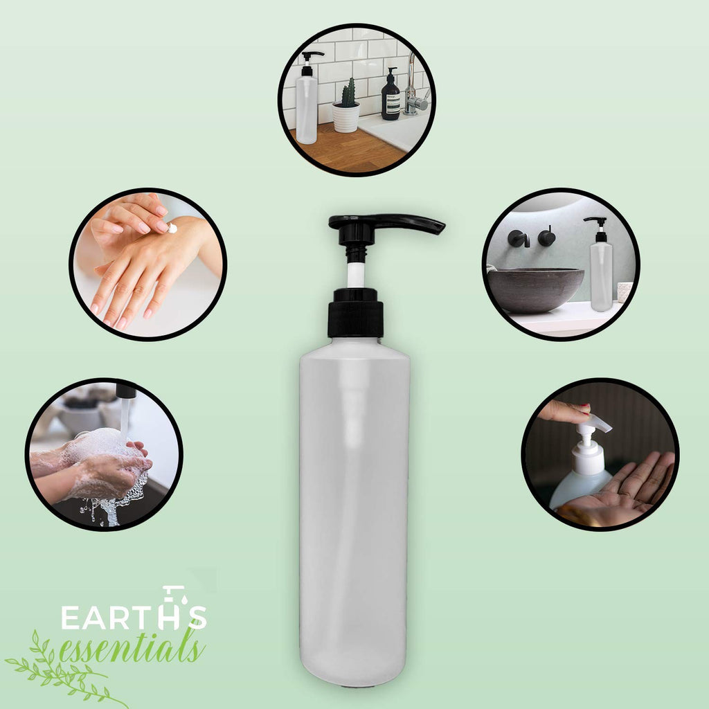 Two Pack 16 oz Refillable HDPE Pump Bottles with Patented Screw-On Funnel