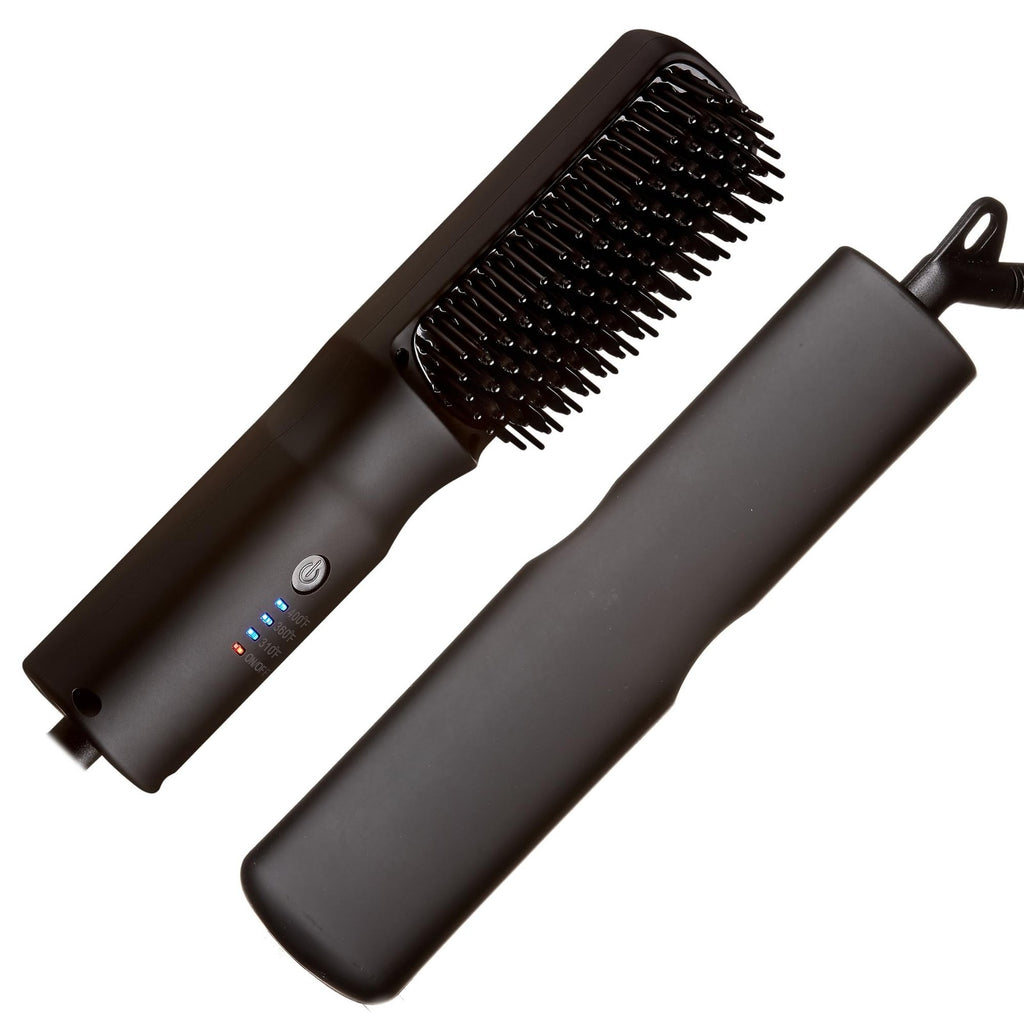 Ionic Hair Straightener Brush with Ceramic Coating, Adjustable Temp - Red