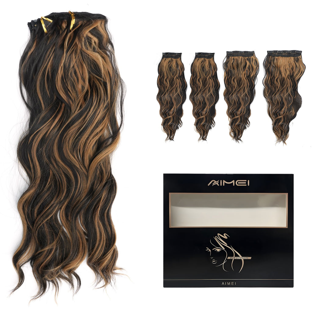 4 Pieces Clip In Hair Extensions Long Wavy 20 Inches - Natural Synthetic Fiber