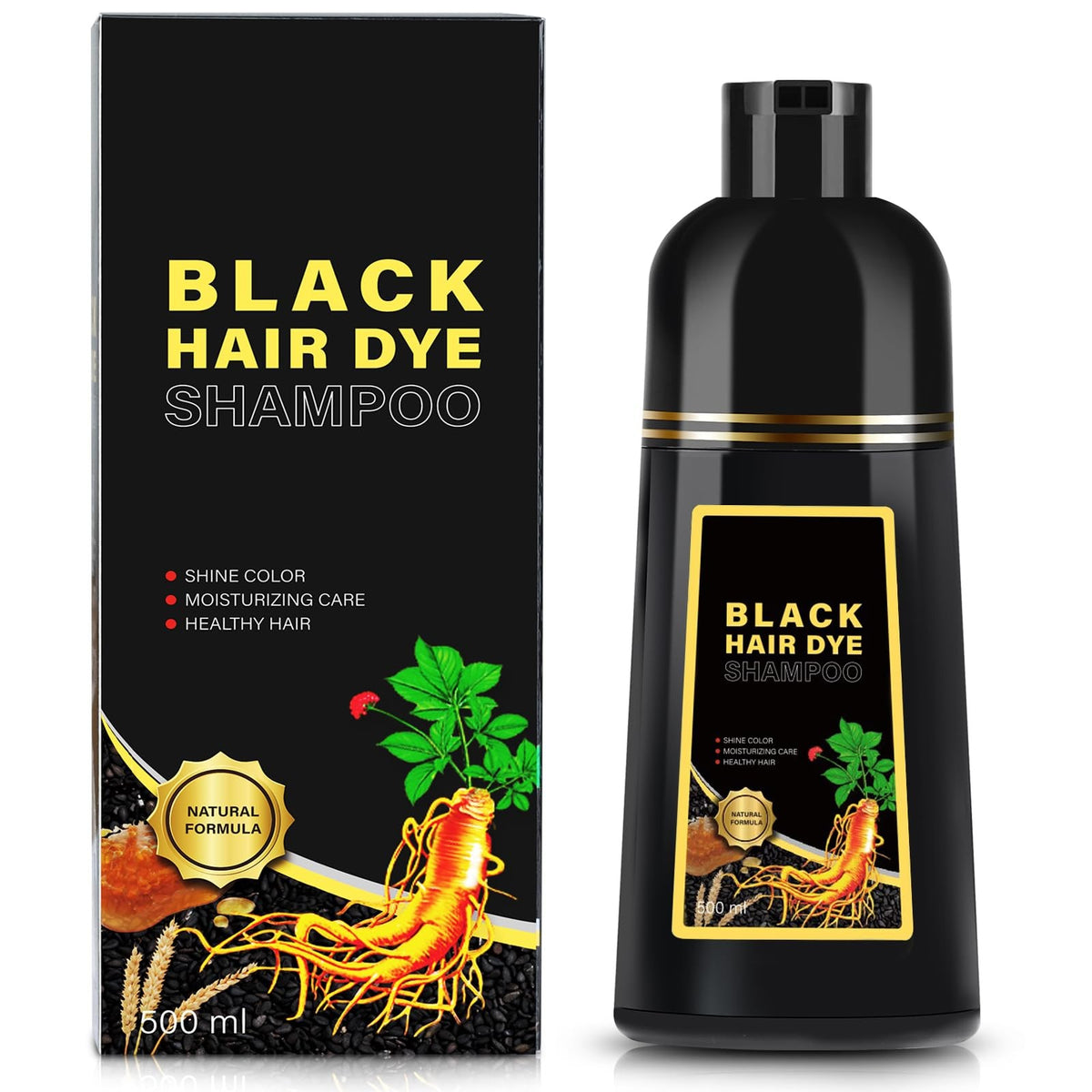 Herbal Black Hair Dye Shampoo 3 in 1 for Gray Coverage - 16.9 Fl Oz