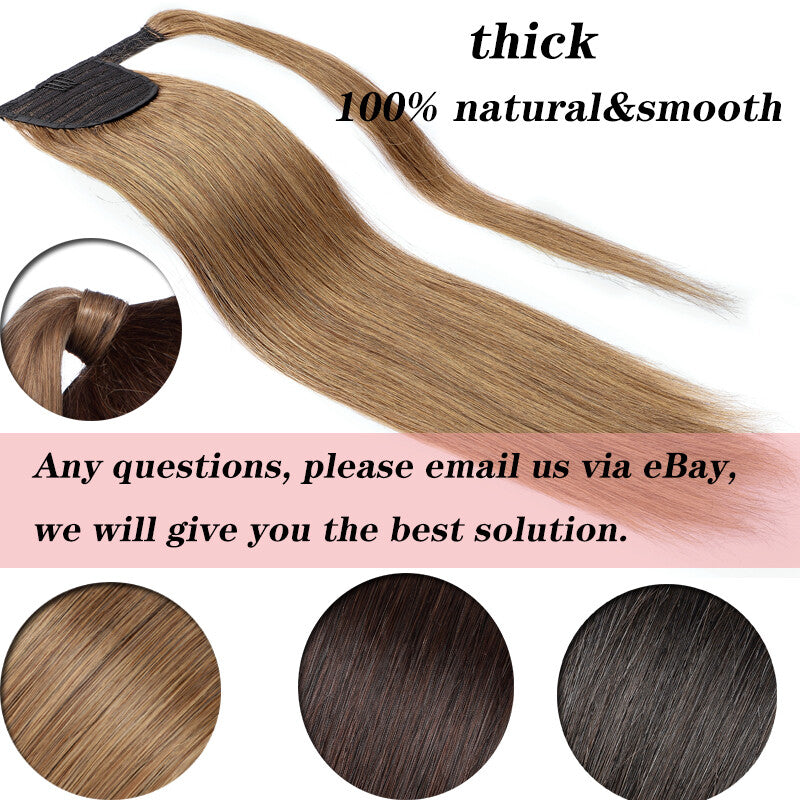 100% Human Hair Ponytail Extensions Clip-In Wrap Around Hairpiece