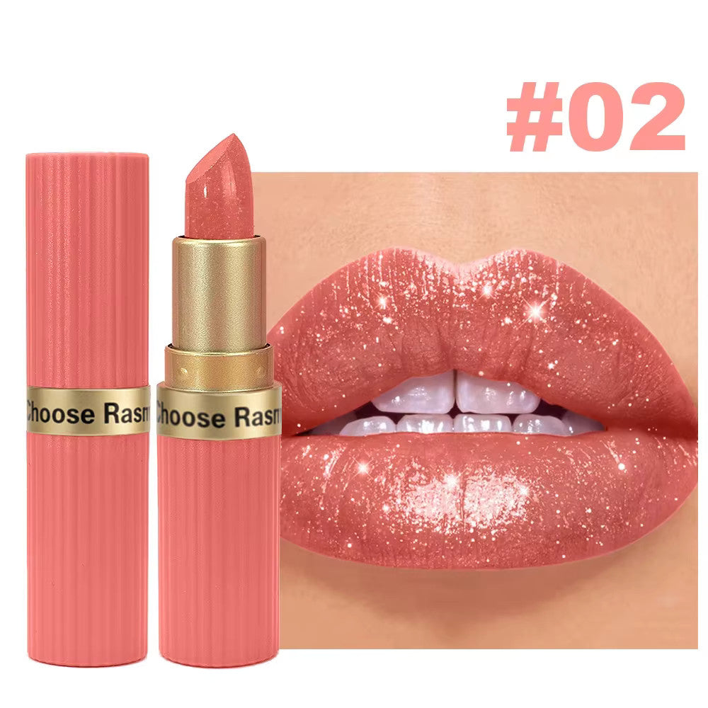 Pearlescent Pink Glitter Velvet Lipstick Waterproof Long Lasting Matte Lip Makeup