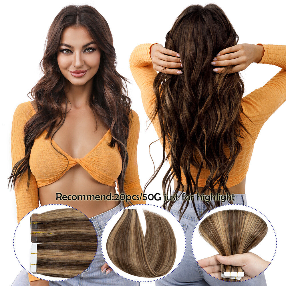 Remy Human Hair Tape-In Extensions 80PCS Full Head Thick Hair Set