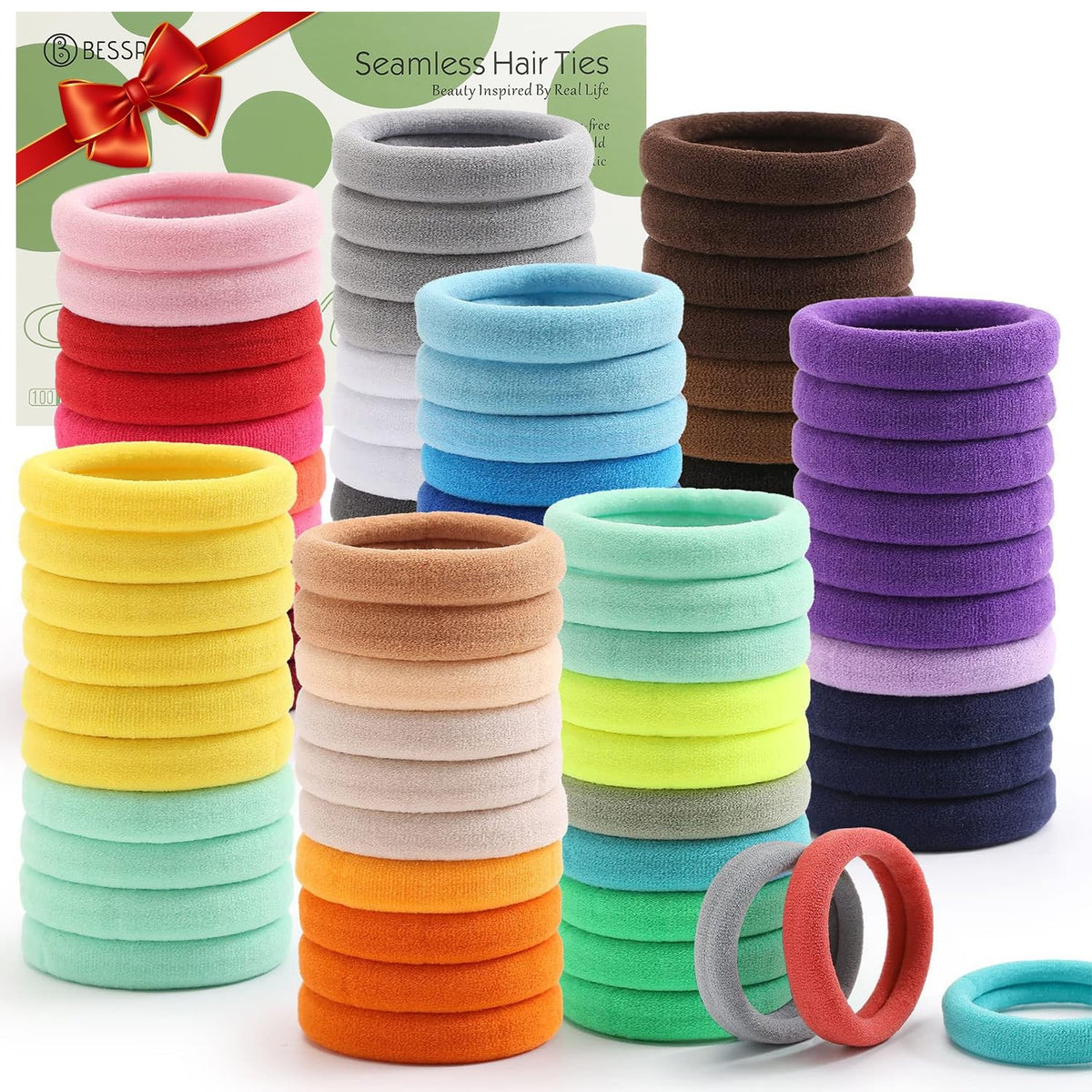 100PCS Colorful Seamless Elastic Hair Ties No Damage for Women