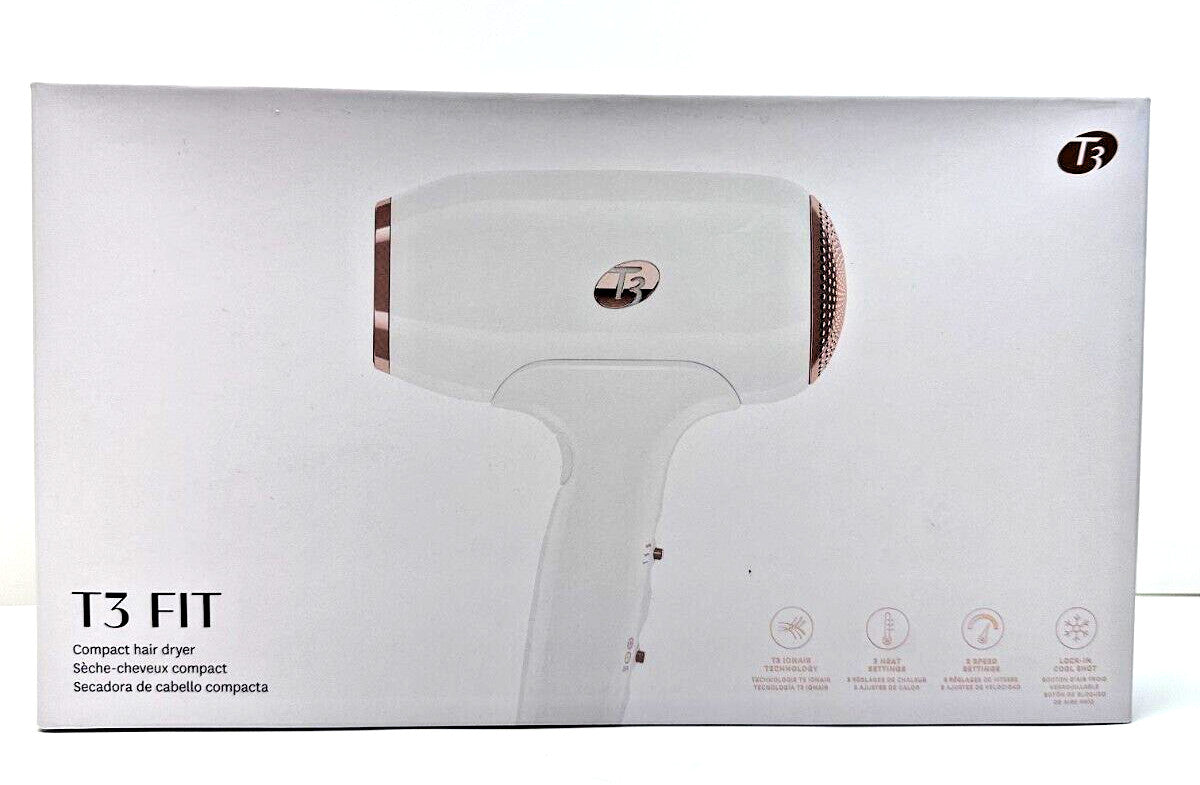 T3 Fit Ionic Compact Hair Dryer with IonAir Technology - White Rose Gold
