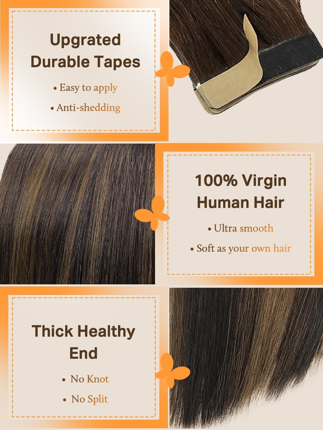 10 Inch Remy Human Hair Tape-In Extensions Dark Brown to Chestnut