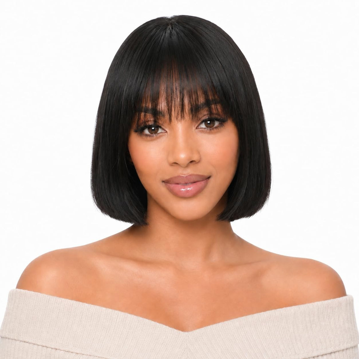 10-Inch Brazilian Human Hair Bob Wig with Bangs - Glueless Straight Style