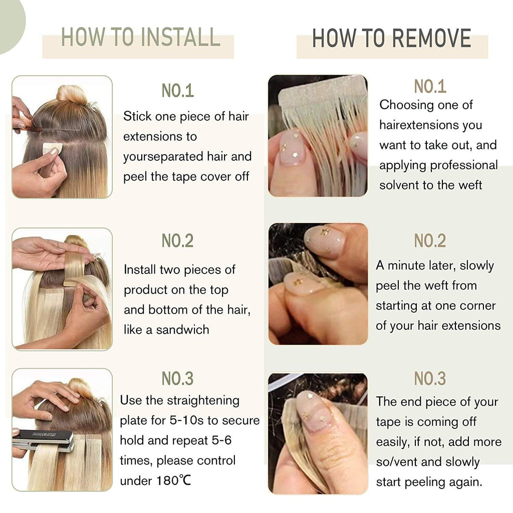 Invisible Tape Hair Extensions - Human Hair Tape-In Wefts, Reusable, Natural Remy Hair