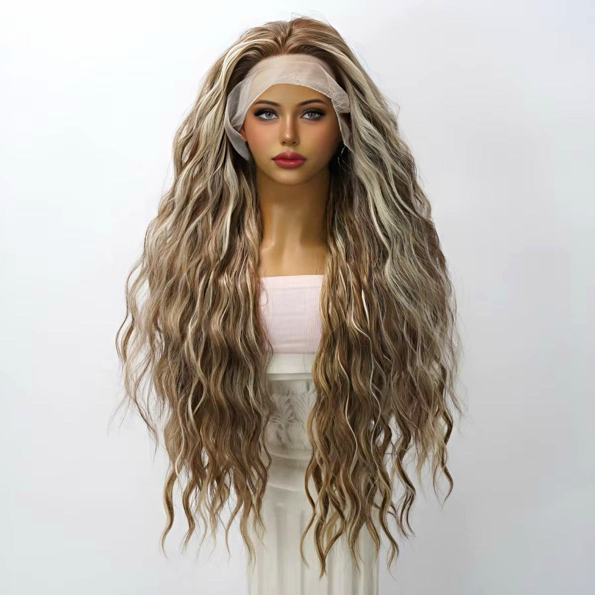 Long Water Body Wave Lace Front Wigs 13x4 Brown Blonde Highlights 26 Inches - Pre-Plucked