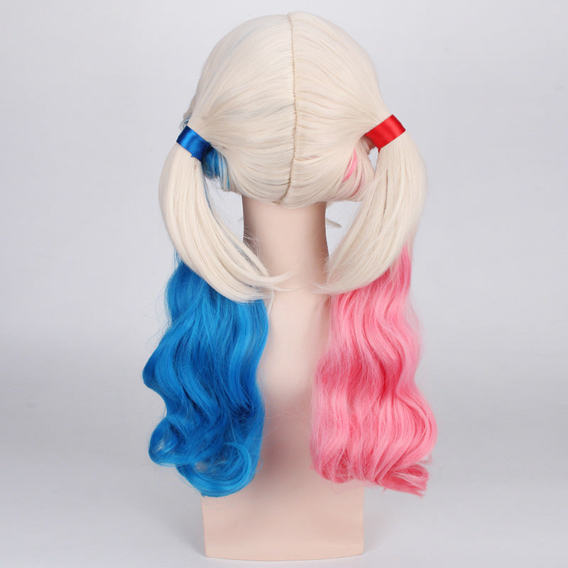 Harley Quinn Cosplay Wig 20 Inch Pink Blue Gradient Synthetic Hair Costume