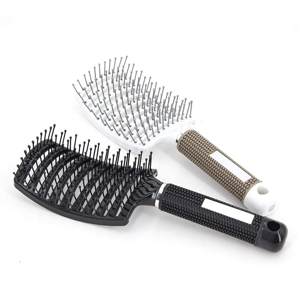 Vented Curved Hair Brush Set for Fast Drying and Detangling - Black & White 2 Pack