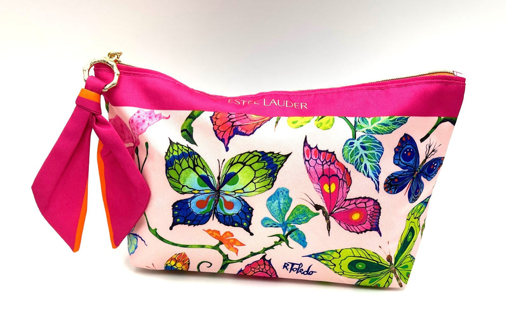 Estée Lauder Butterfly Printed Makeup Bag with Zipper - 9.5x5.5x2.5 Inches