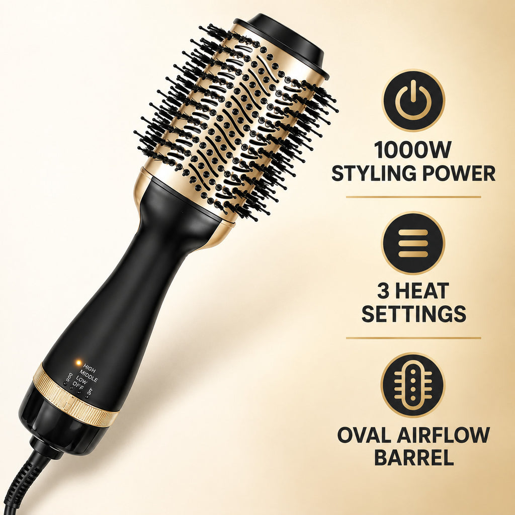 4-in-1 Hot Air Brush Hair Dryer Volumizer Styler - Ceramic Oval 1000W