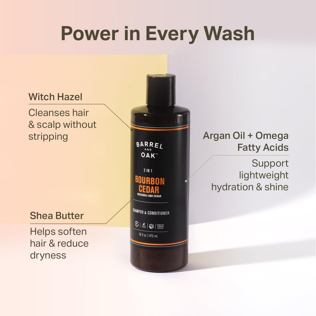 Men's 2-in-1 Shampoo & Conditioner with Natural Oils, 16 Fl Oz