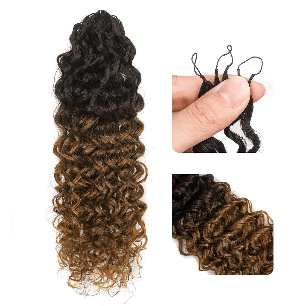 Kinky Curly Crochet Human Hair Extensions 12 Inch 50G Ombre Brown