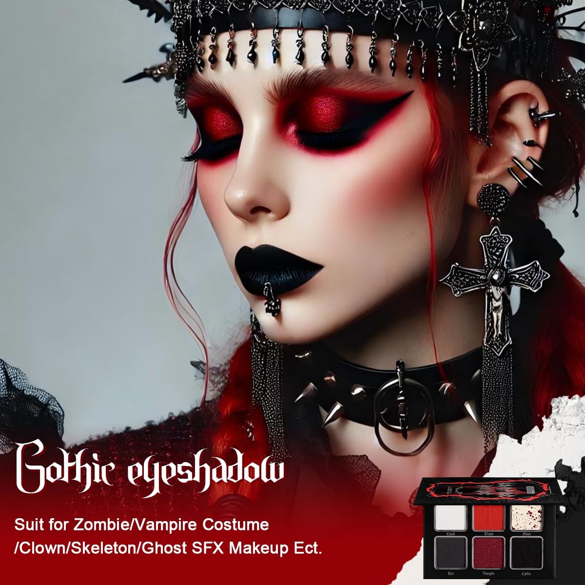 Goth Vampire Blood Red & Black Eyeshadow Palette - Dark Smokey Makeup