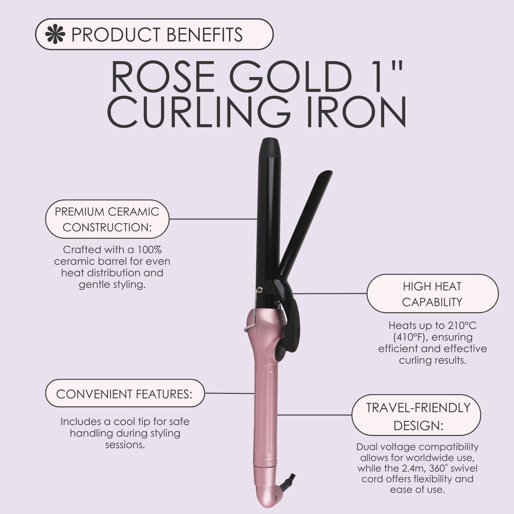 Salon-Quality Ionic Curling Iron for Frizz-Free Shine - Rose Gold, 1.5 lb