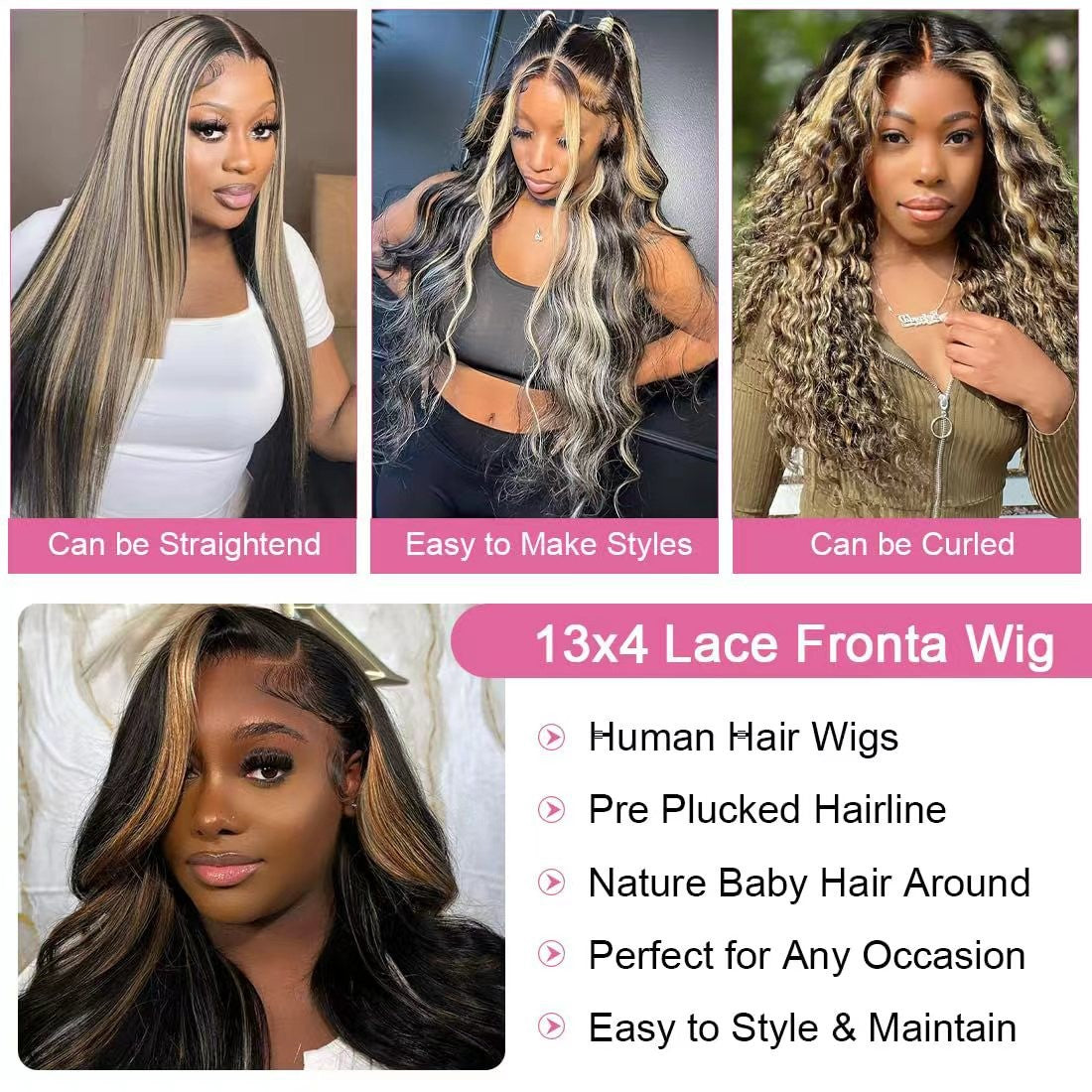 Human Hair Lace Wigs 13x4 Ombre Body Wave 200% Density Natural Look