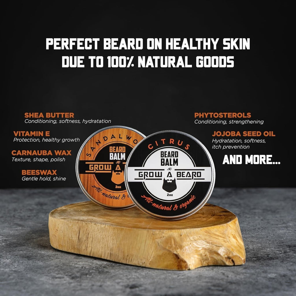 Beard Balm Pack of 2 - Sandalwood & Citrus Scent, 2oz Styling Cream