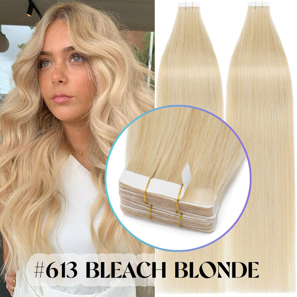 Russian Straight Tape-In Hair Extensions - Thick Remy Human Hair, 150g, All Colors & Lengths