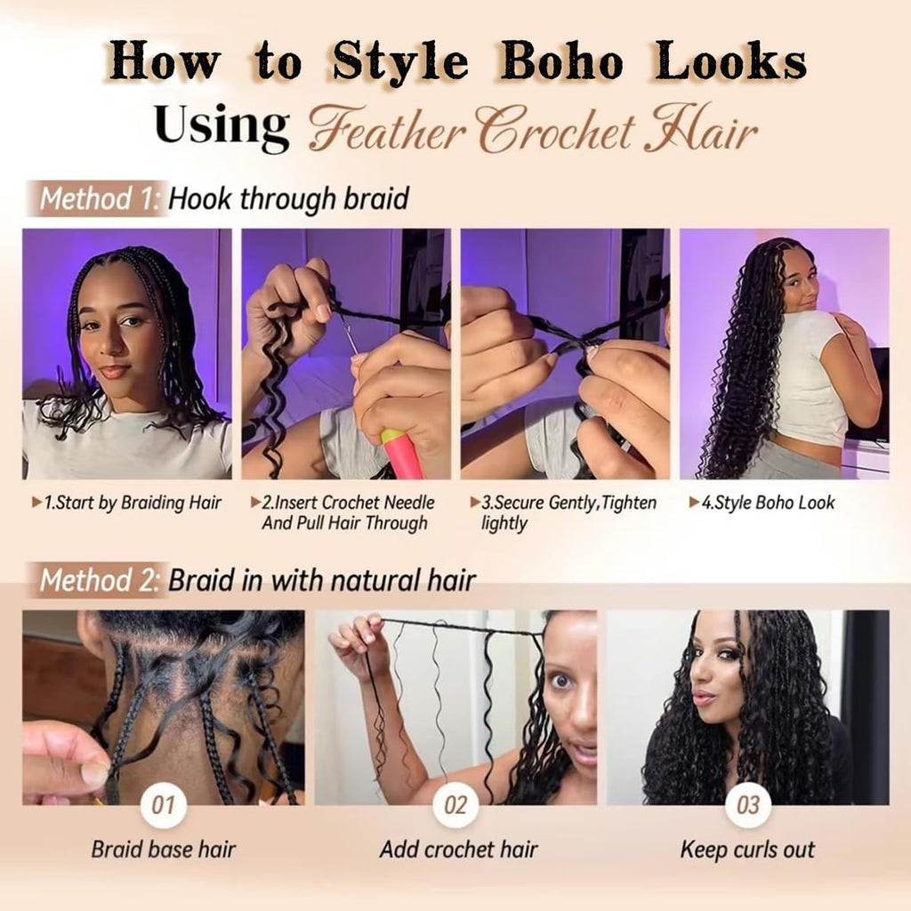Deep Wave Feather Crochet Hair Extensions 20 Inch 120 Strands for Black Women