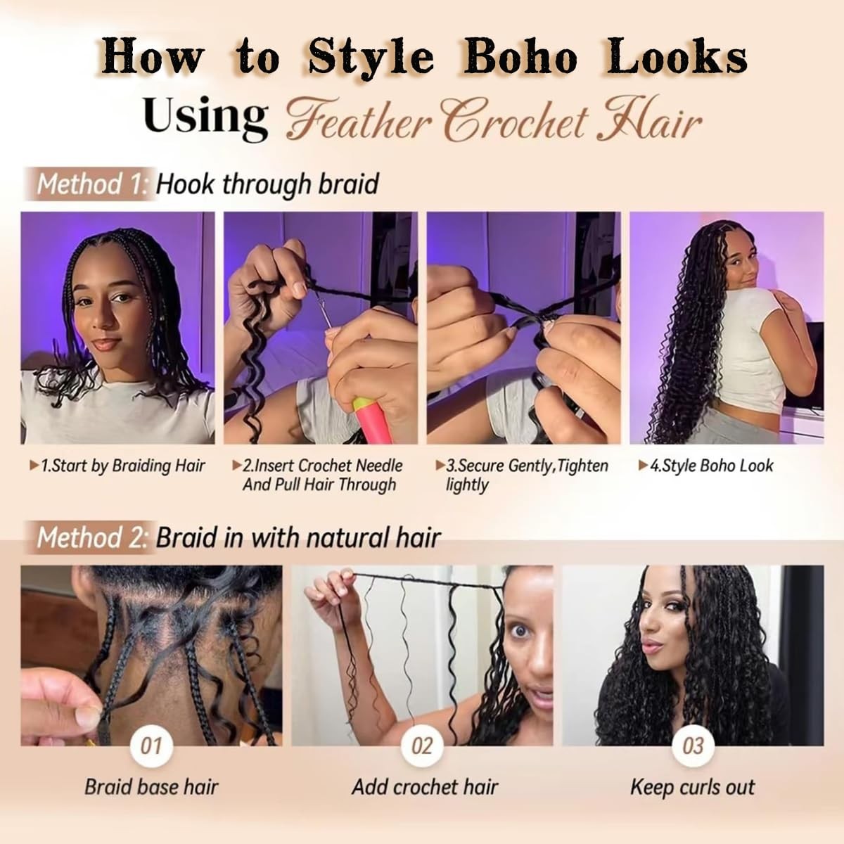 Deep Wave Feather Crochet Hair Extensions 20 Inch 120 Strands for Black Women