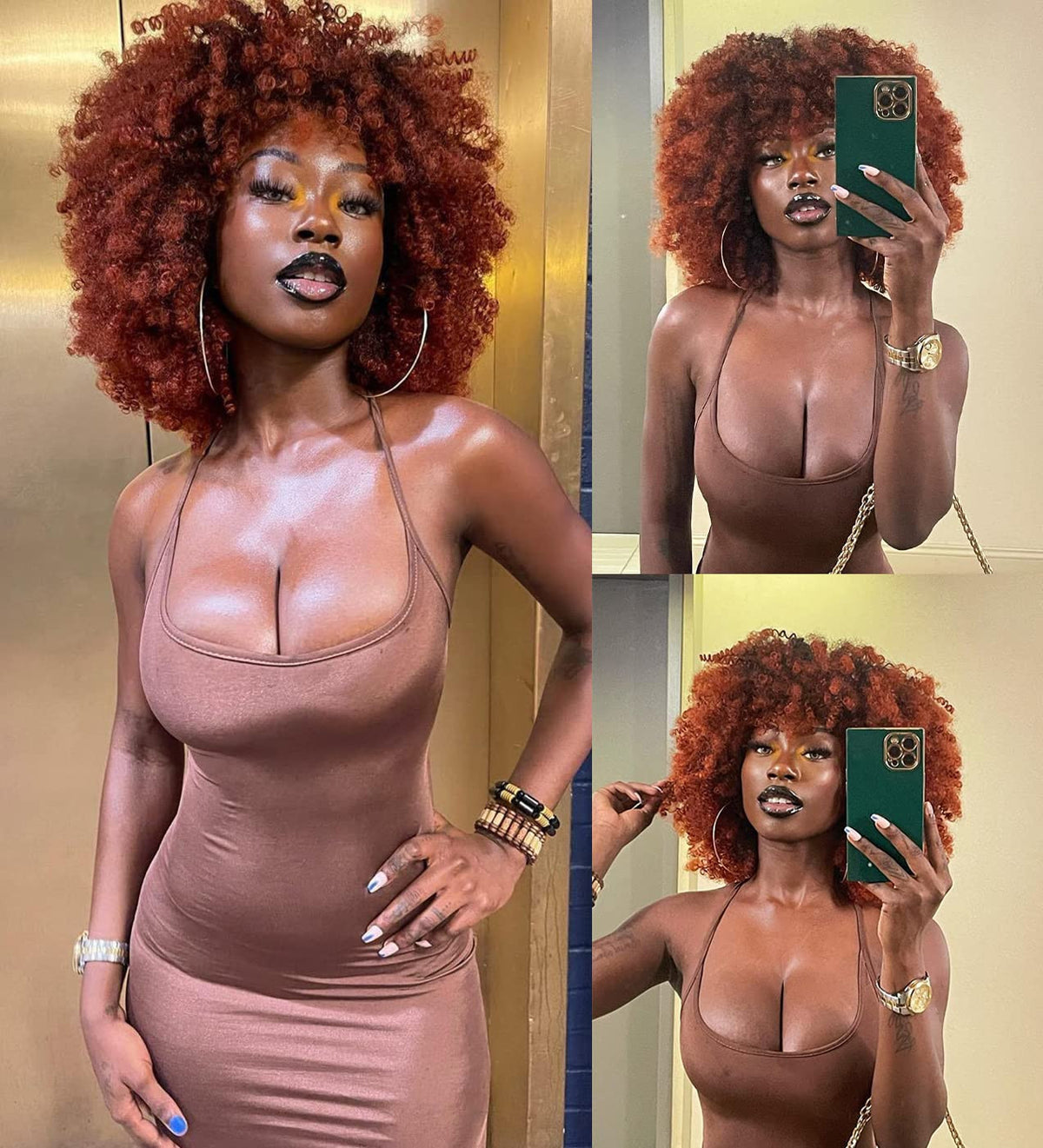 14-Inch Curly Afro Wig for Black Women Short Kinky Style with Bangs