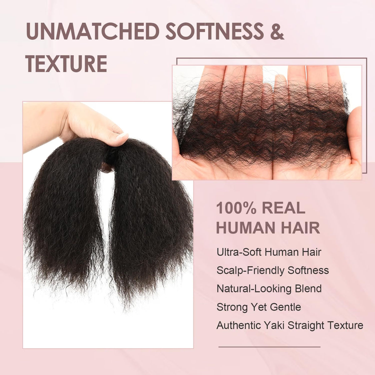 Pre-Stretched Afro Kinky Yaki Human Hair Extensions 12 Inch 150g
