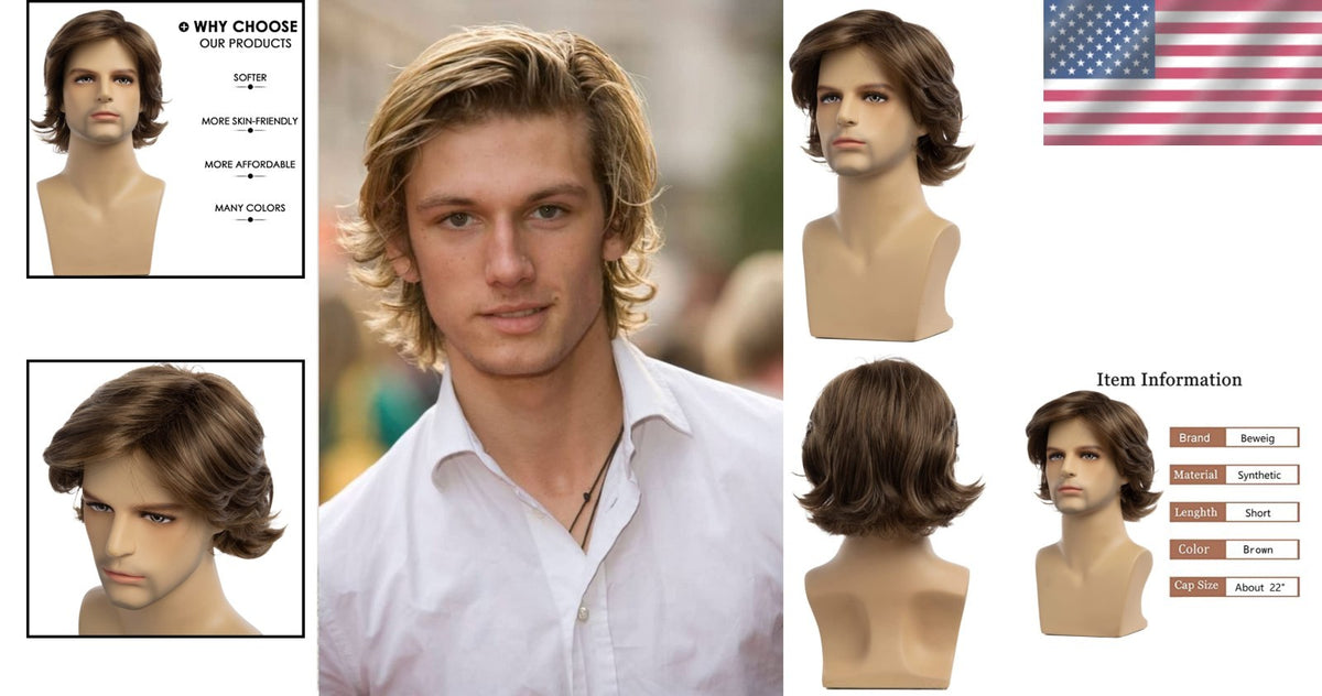 Short Light Brown Synthetic Wig with Adjustable Cap for Cosplay & Occasions