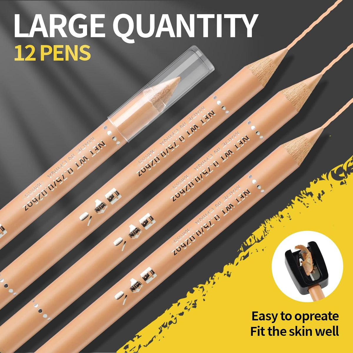 12Pcs Skin Tone Hairline Pencils Set for Barber Beard & Eyebrow Design