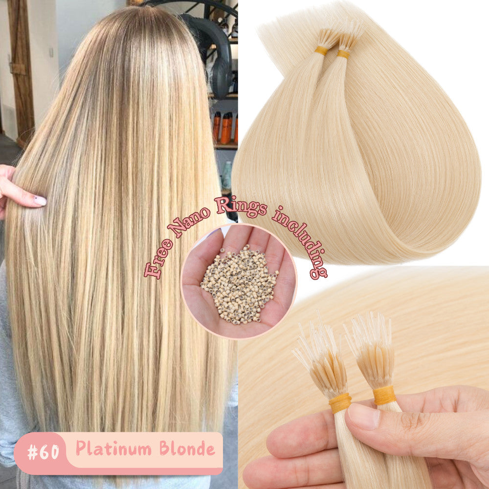 150Pcs Thick Remy Human Hair Extensions Nano Ring Micro Loop Beads - Multiple Colors & Lengths