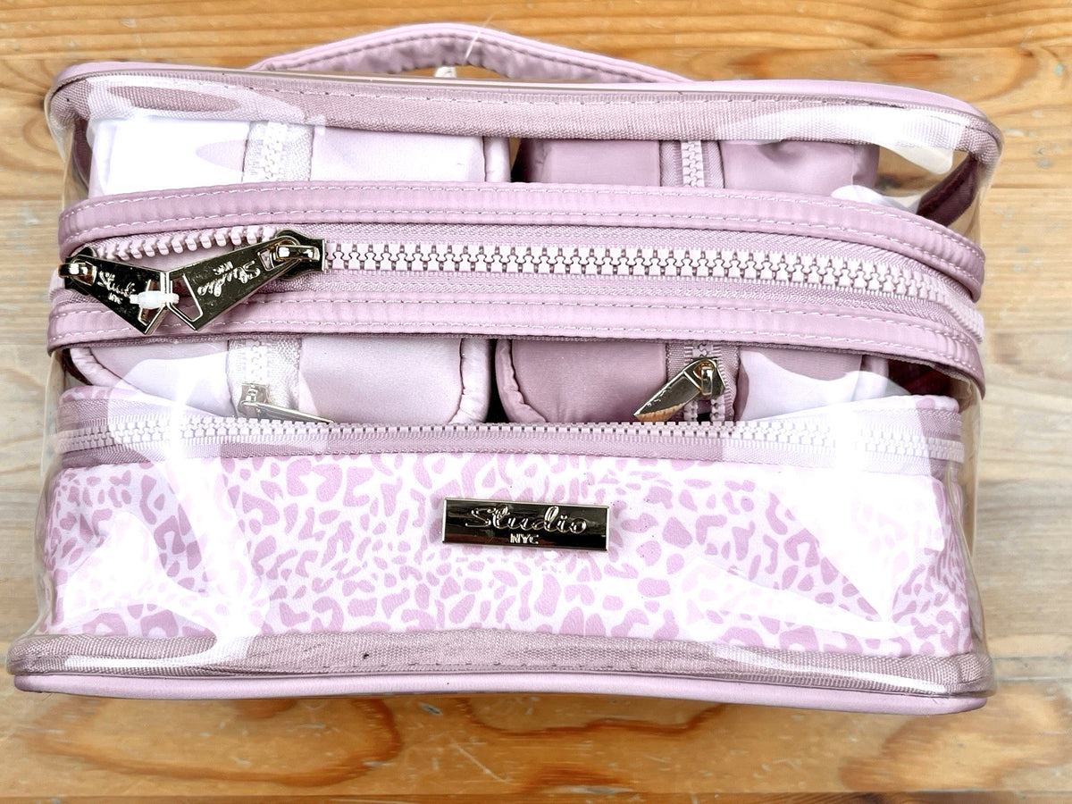 Studio NYC Pink Leopard Travel Cosmetic Case Set - 4 Piece Clear Organizer