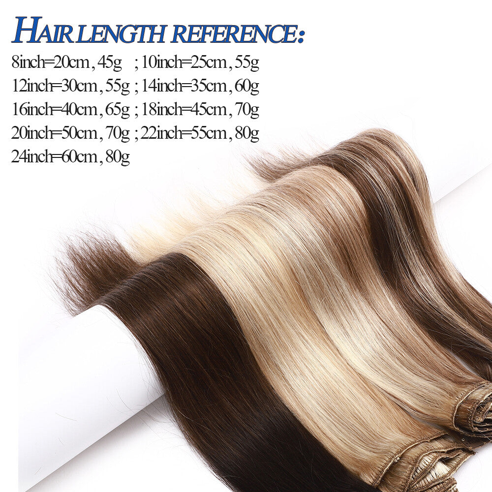 Human Hair Extensions Clip-In Full Head Set - Remy Real Hair, Multiple Lengths & Colors