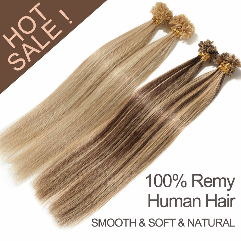 Remy Human Hair Extensions U Tip Keratin Bonds Thick Flat 16-22 Inches