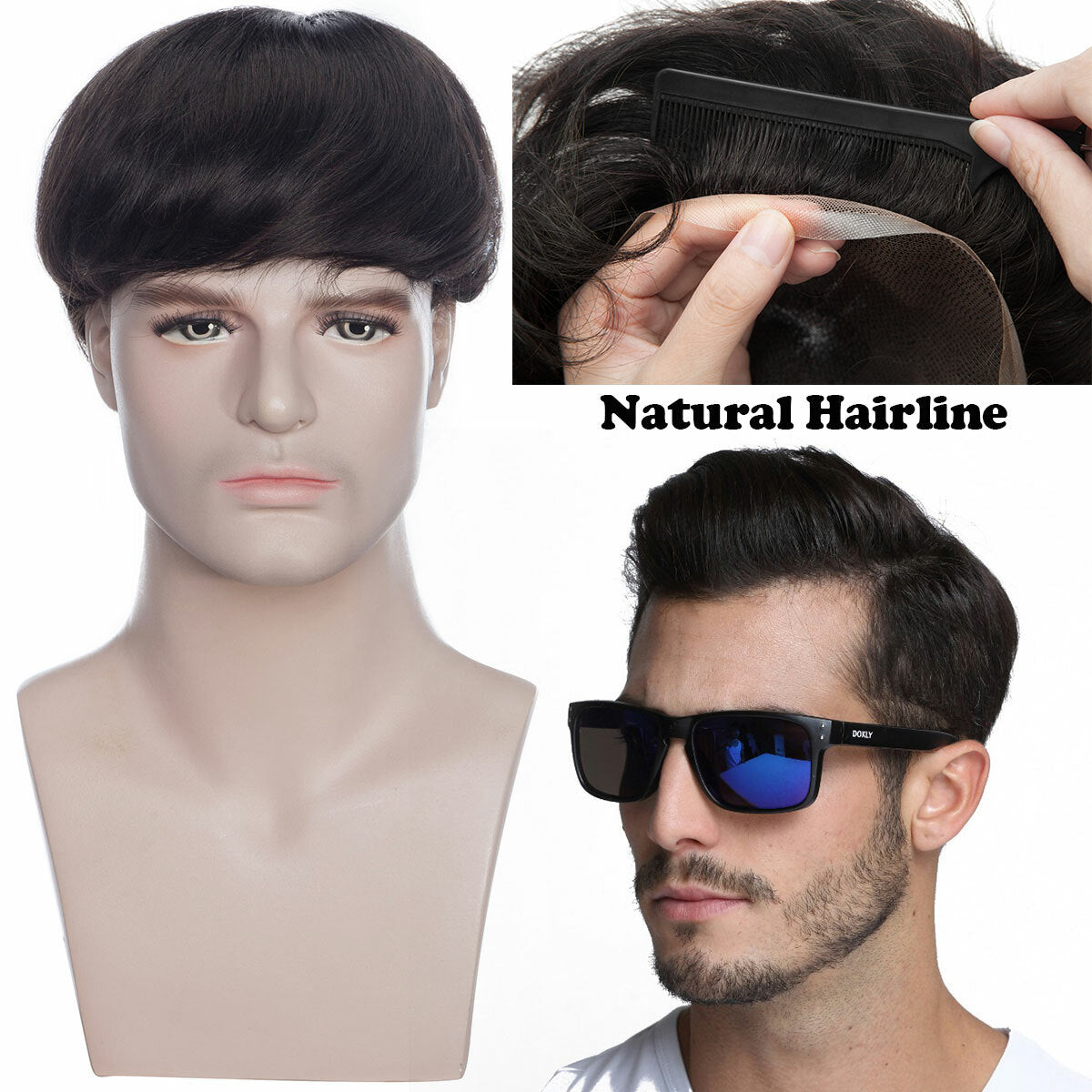 Men's Human Hair Toupee Wig Replacement System - Natural Look & Comfortable Fit