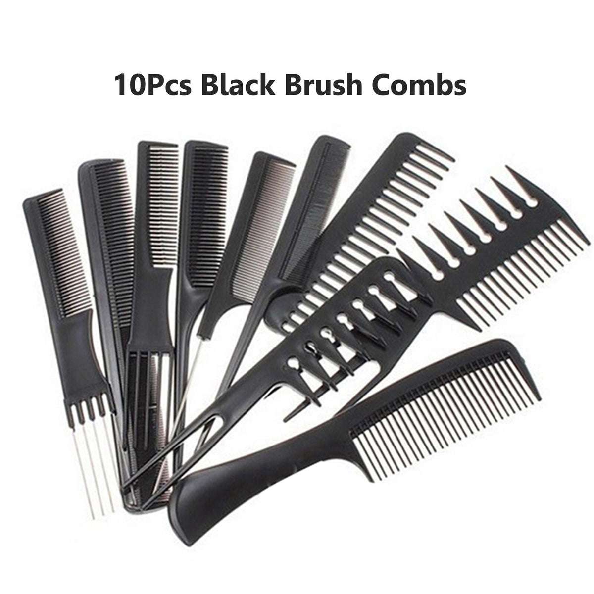 10Pcs Black Hair Combs Set for Salon & Barbershop Styling