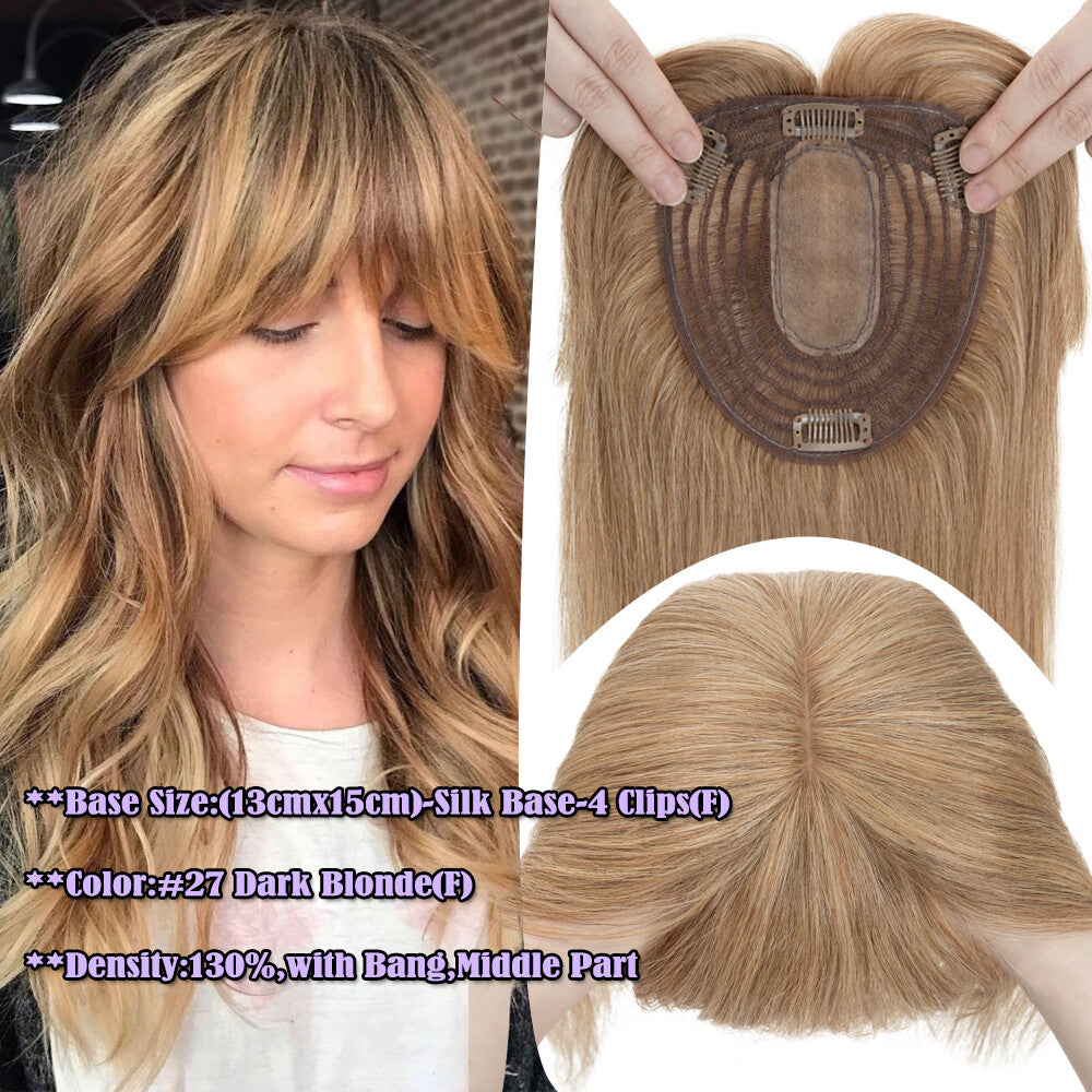 Clip-In Hair Topper with Silk Base - Remy Human Hair, Multiple Sizes & Colors