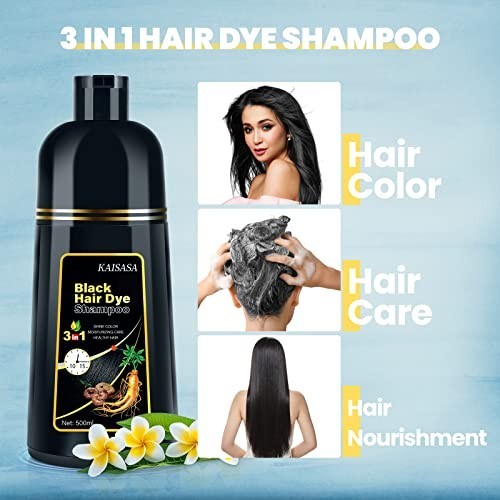 3-in-1 Hair Dye Shampoo for Gray Coverage - Natural Black, 500ml for Men