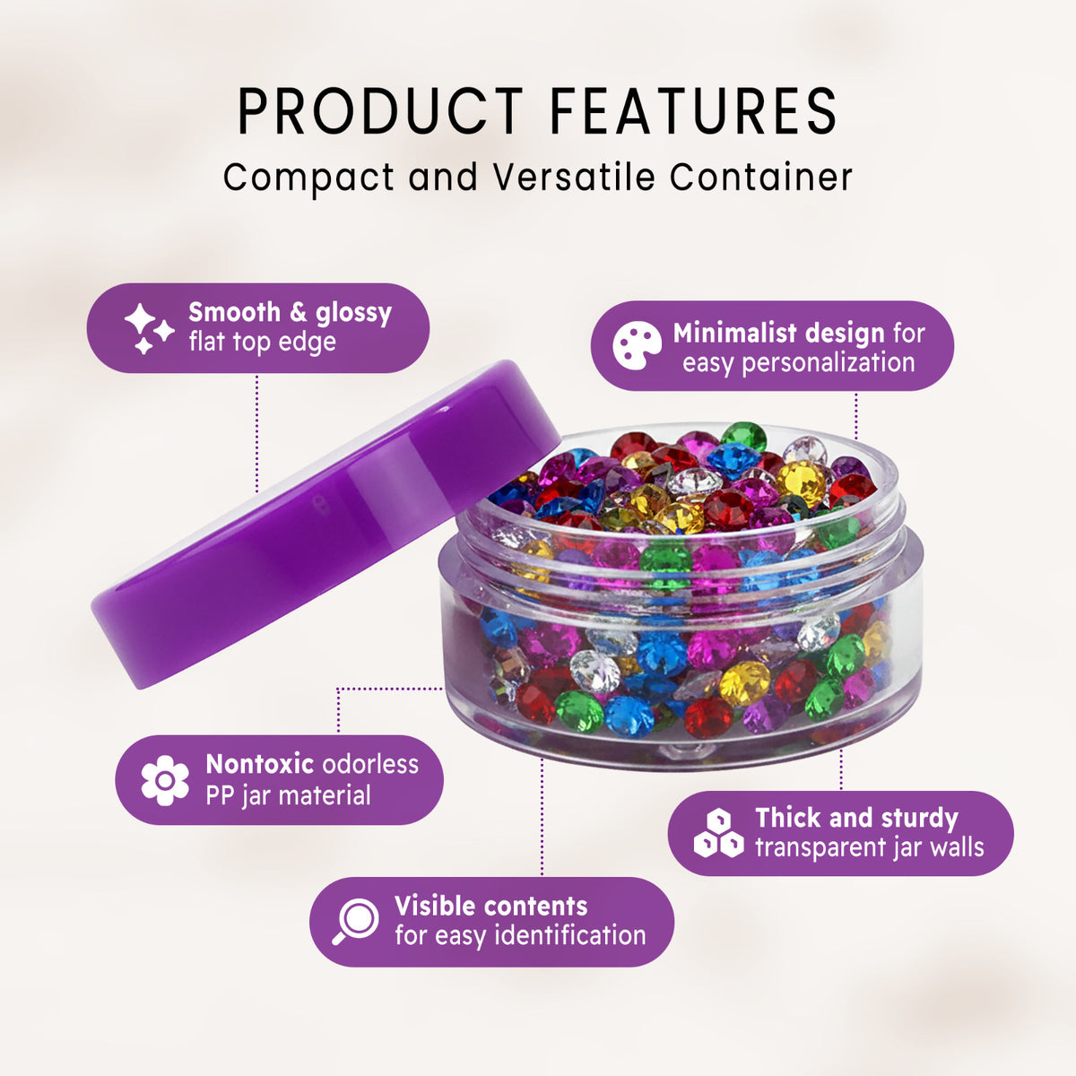 100Pcs 10g/10ml Round Clear Cosmetic Sample Jars with Purple Lids