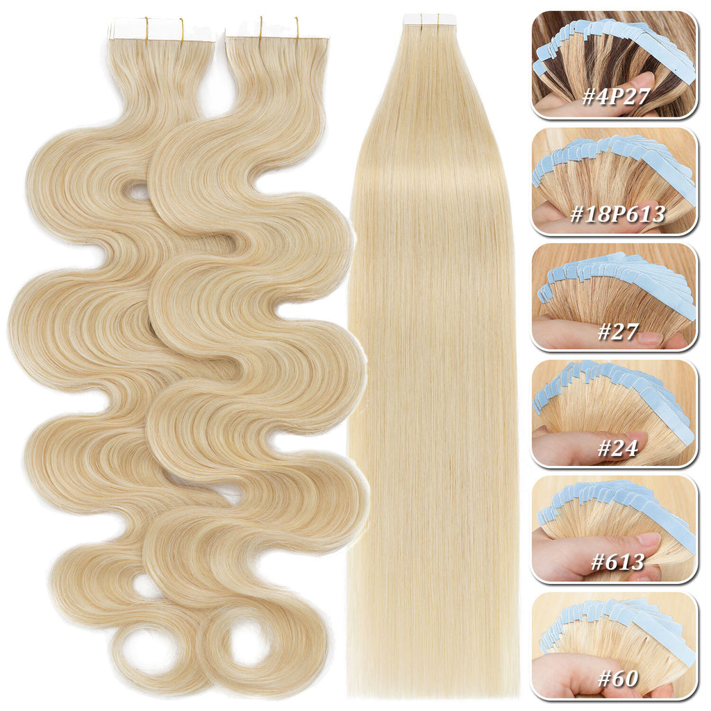 Remy Human Hair Tape-In Extensions Wavy Full Head 200g 80pcs - Multiple Colors & Lengths