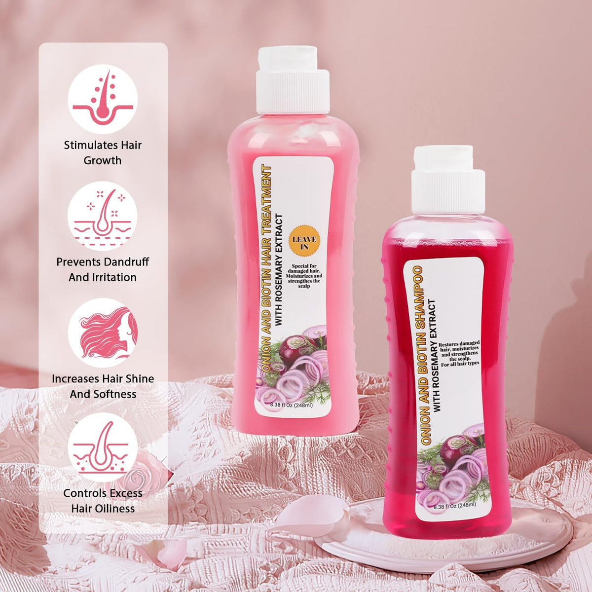 Hair Treatment Set with Onion, Biotin & Rosemary - Nourishing Shampoo & Conditioner