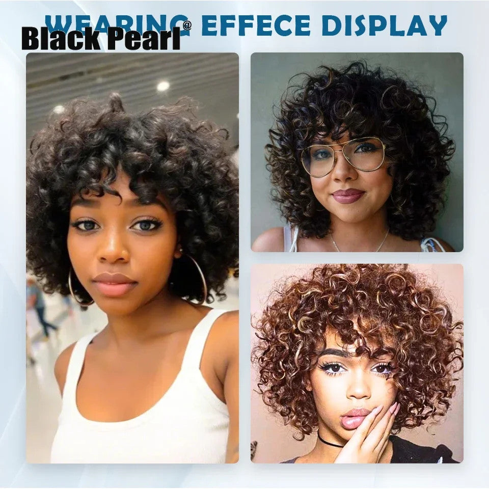 Brazilian Afro Puff Pixie Bob Wig for Women - Natural Brown Human Hair
