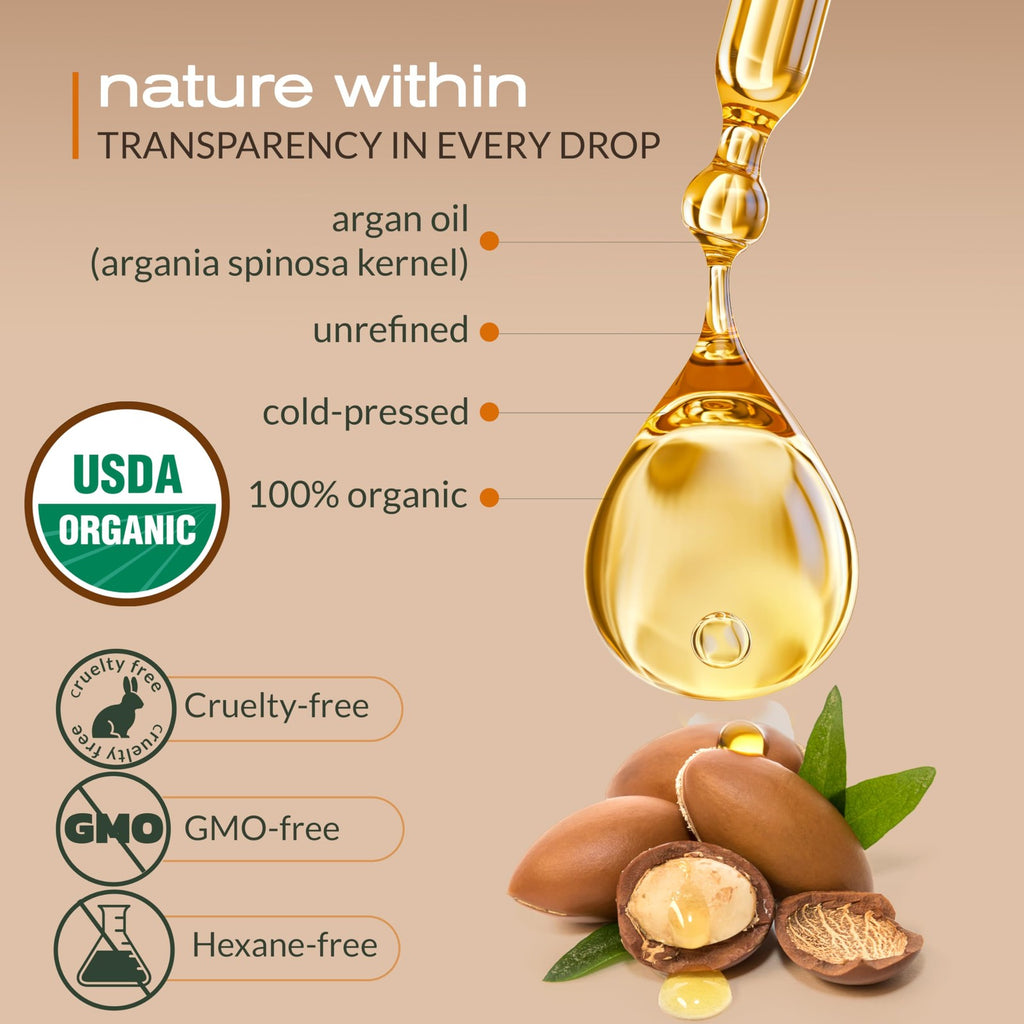 Organic Moroccan Argan Oil for Hair & Skin - 4 Fl Oz, Pure & Cold-Pressed
