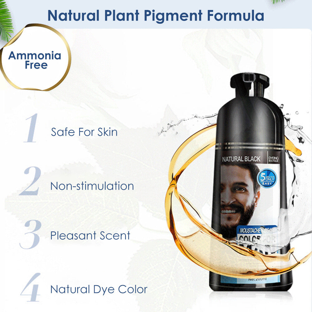 Black Hair Dye Shampoo for Men Beard Coloring & Removal 200ML