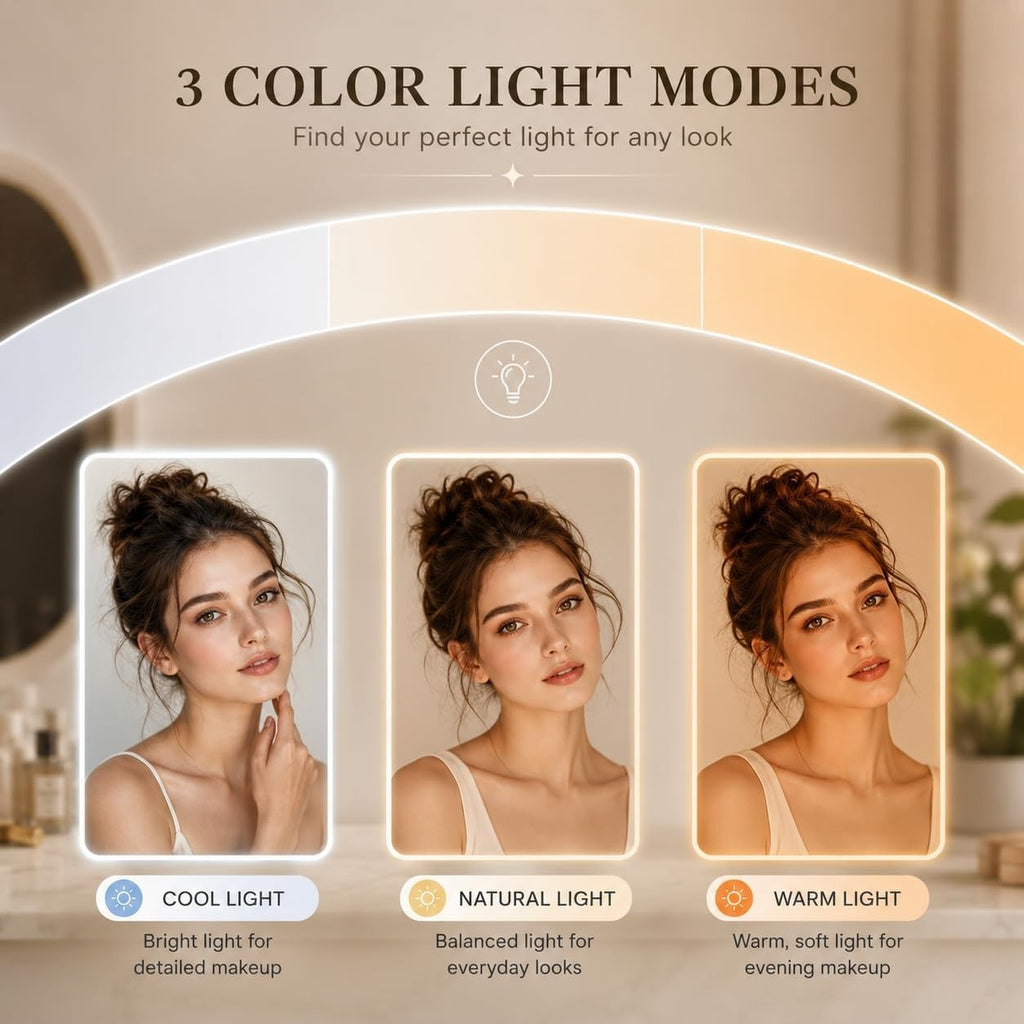 Rechargeable Travel Makeup Mirror with Lights, 10x Magnifier, 72 LEDs, 3 Color Modes