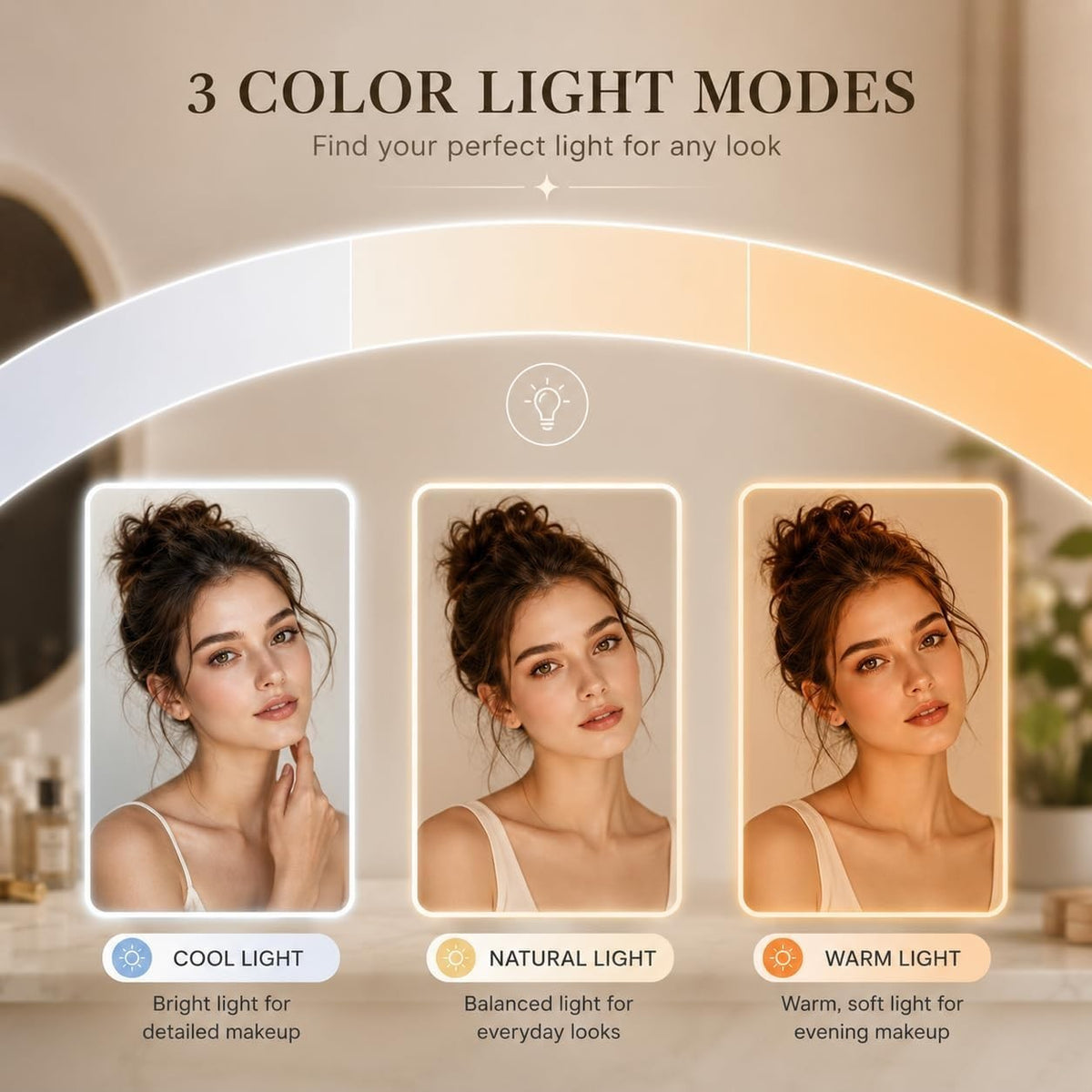 Rechargeable Travel Makeup Mirror with Lights, 10x Magnifier, 72 LEDs, 3 Color Modes
