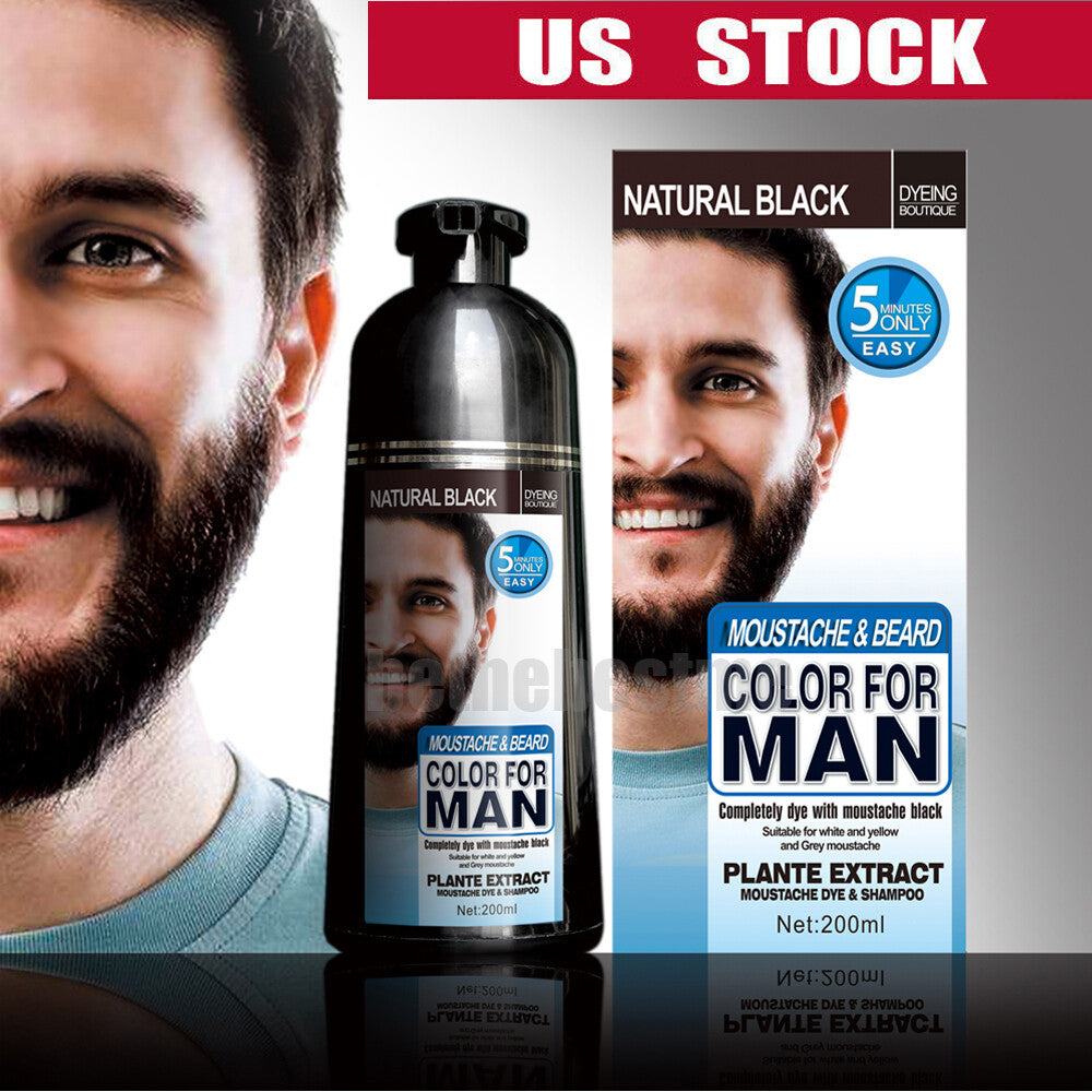 Black Hair Dye Shampoo for Men Beard Coloring & Removal 200ML